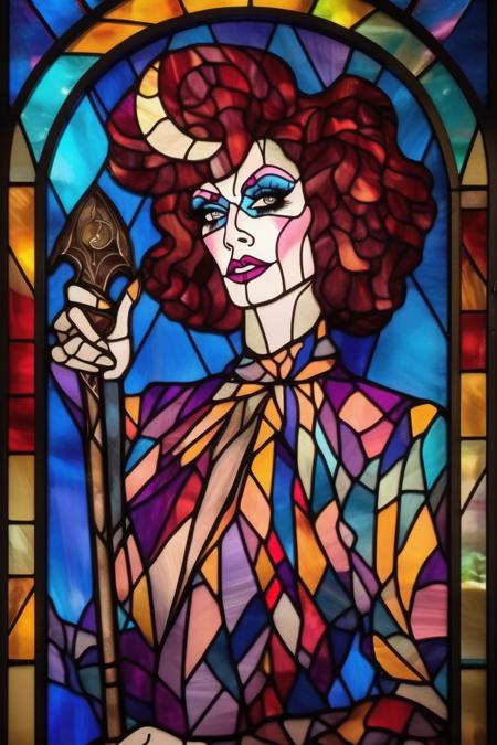 00523-1462336137-_lora_Stained Glass Portrait_1_Stained Glass Portrait - a stained glass window of a masculine drag queen with a staff and cresce.png